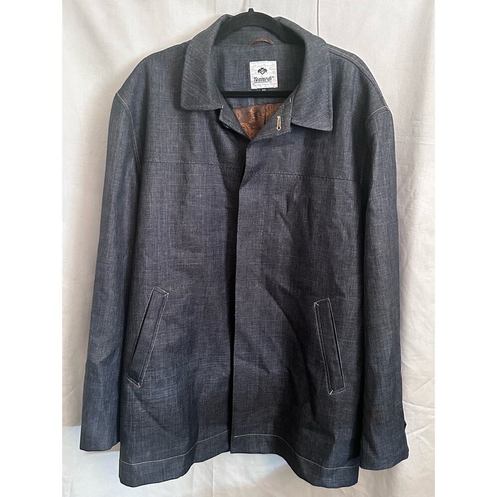 Tesdardi Men’s Navy Blue Faux Denim Longsleeve Button Down Overcoat- 2XL